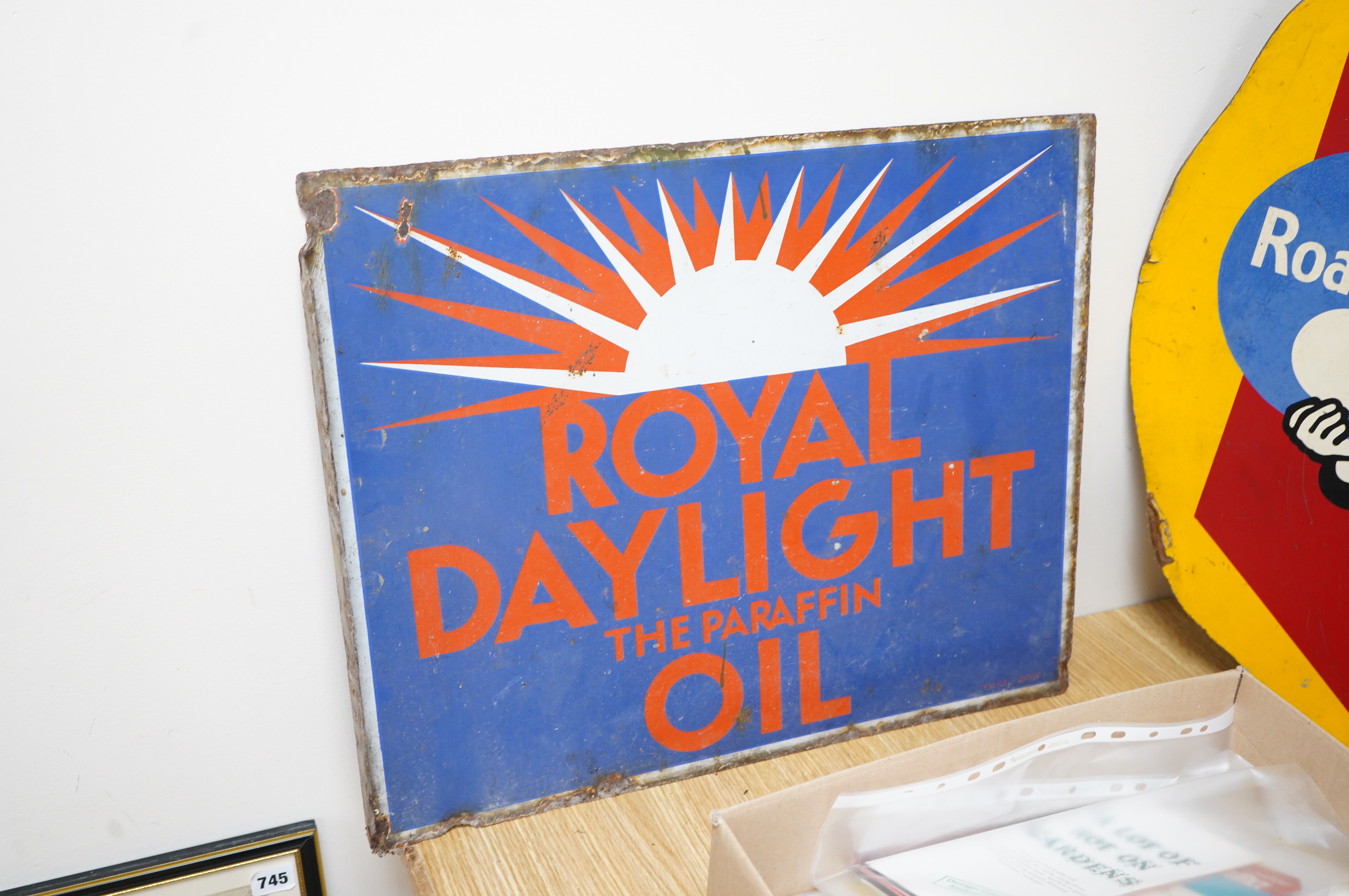 A Royal Daylight The Paraffin Oil, enamel double sided advertising sign, 56cm wide